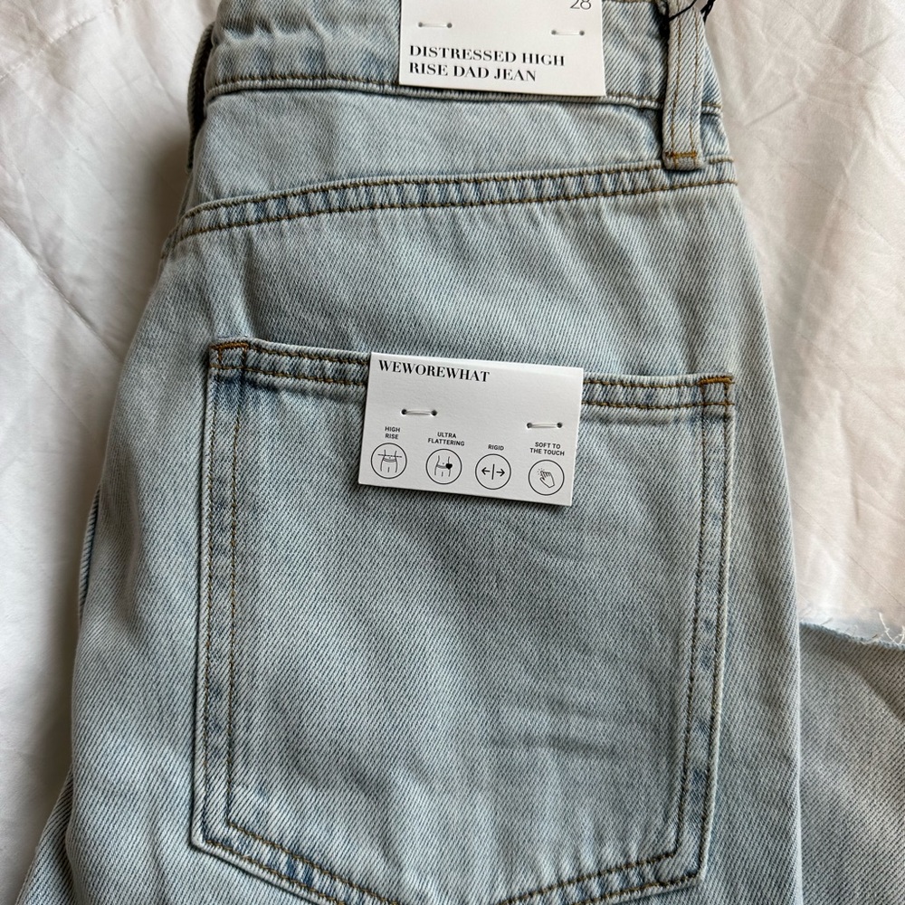 Weworewhat DISTRESSED HIGH RISE INDIGO DENIM DAD JEAN size 28 NWT